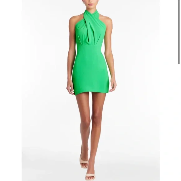 green emerald velvet dress Amanda Uprichard Dress in Grass Green Faux Leather  Gigi's Closette Ltd